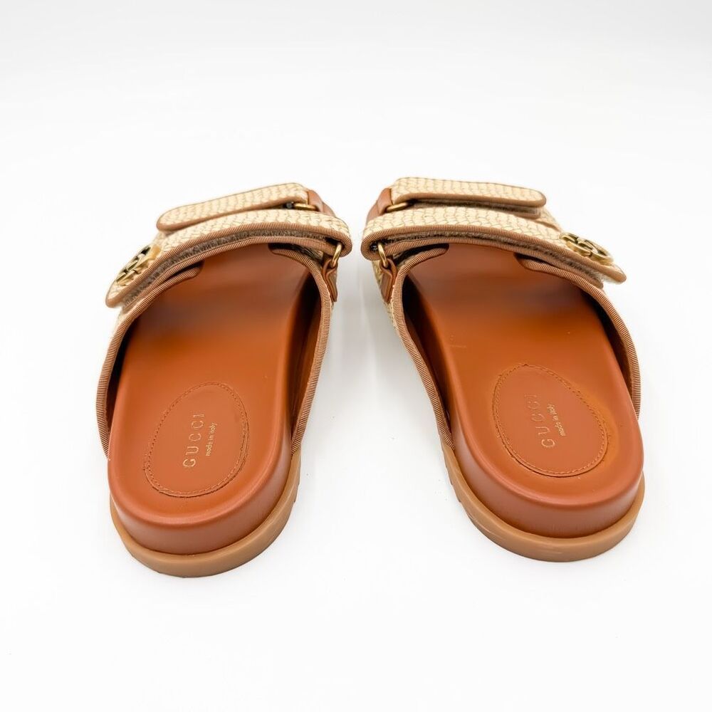 Gucci GG Logo Monogram Raffia Sandals Slides EU 38 US 8 - Picture 4 of 12